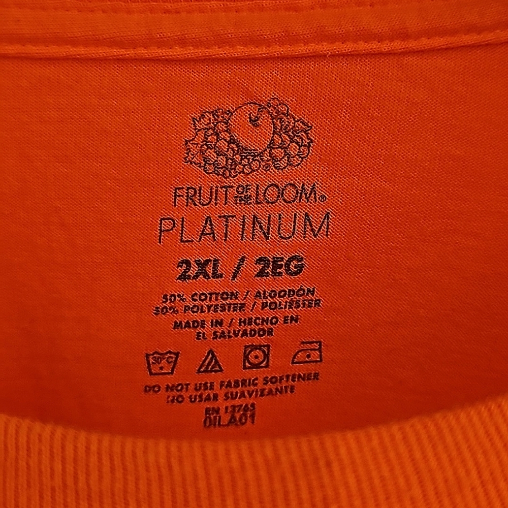 Fruit of the Loom Platinum Long Sleeve Orange T-Shirt,  XXL, NWOT - Picture 2 of 3